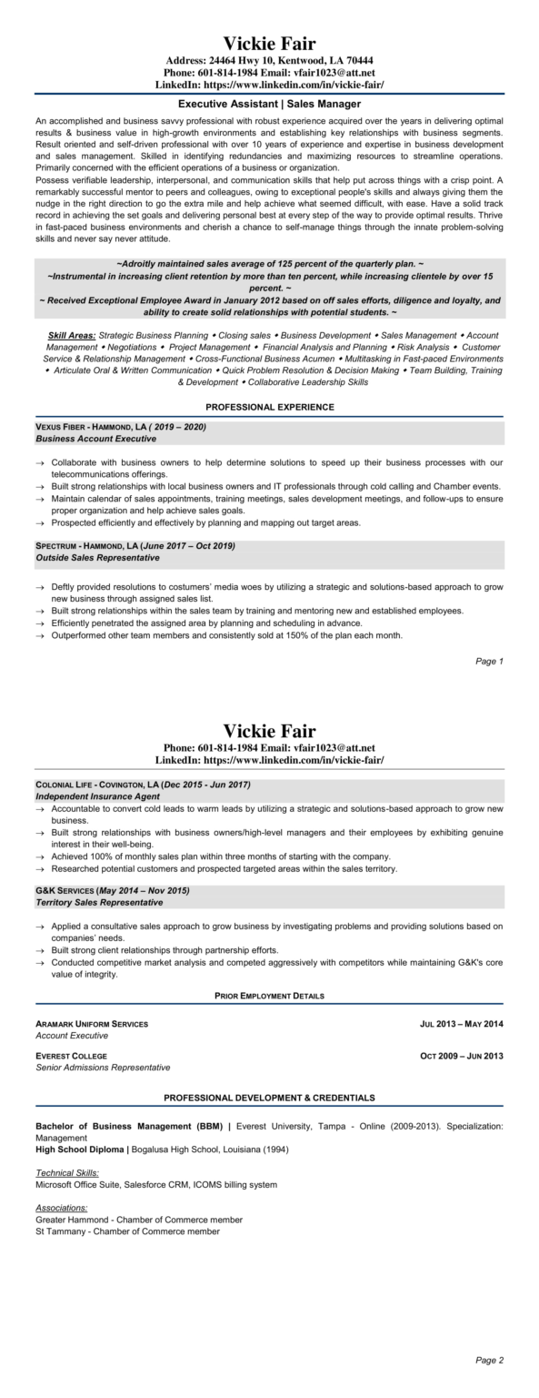 Vickie Fair Resume - Career Growth