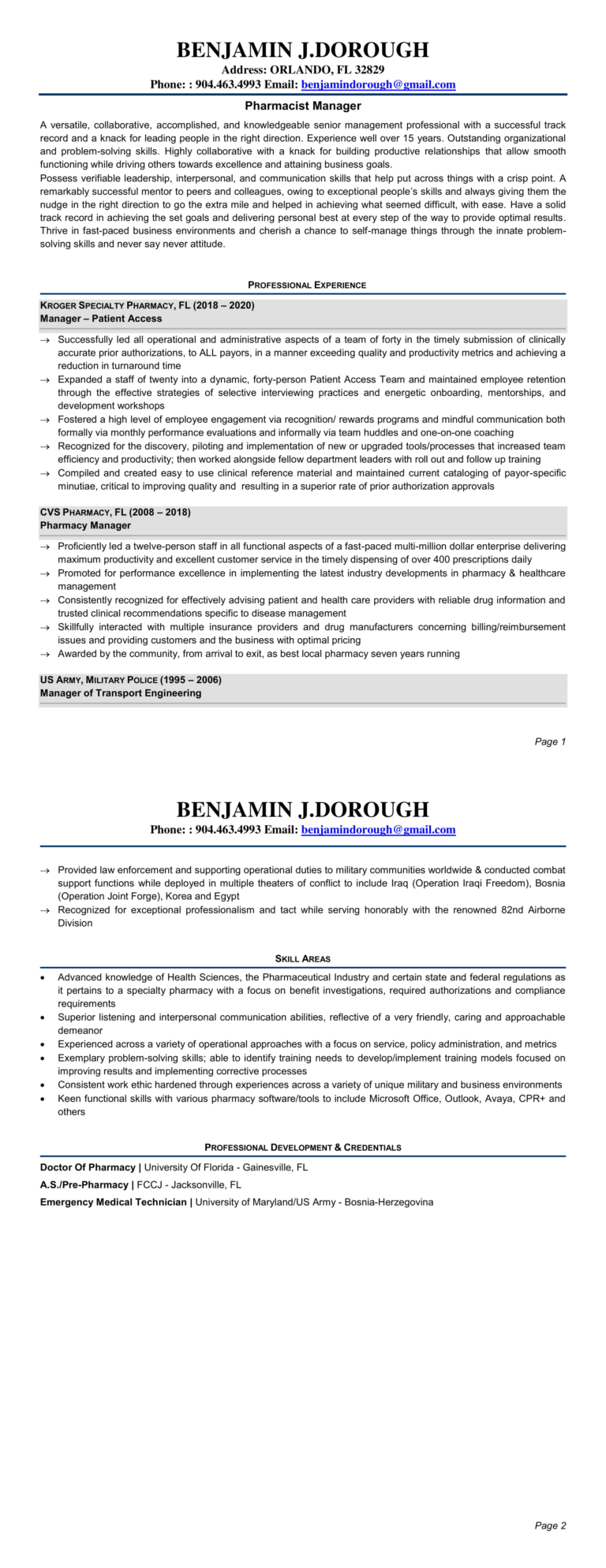 Benjamin Dorough Resume - Career Growth