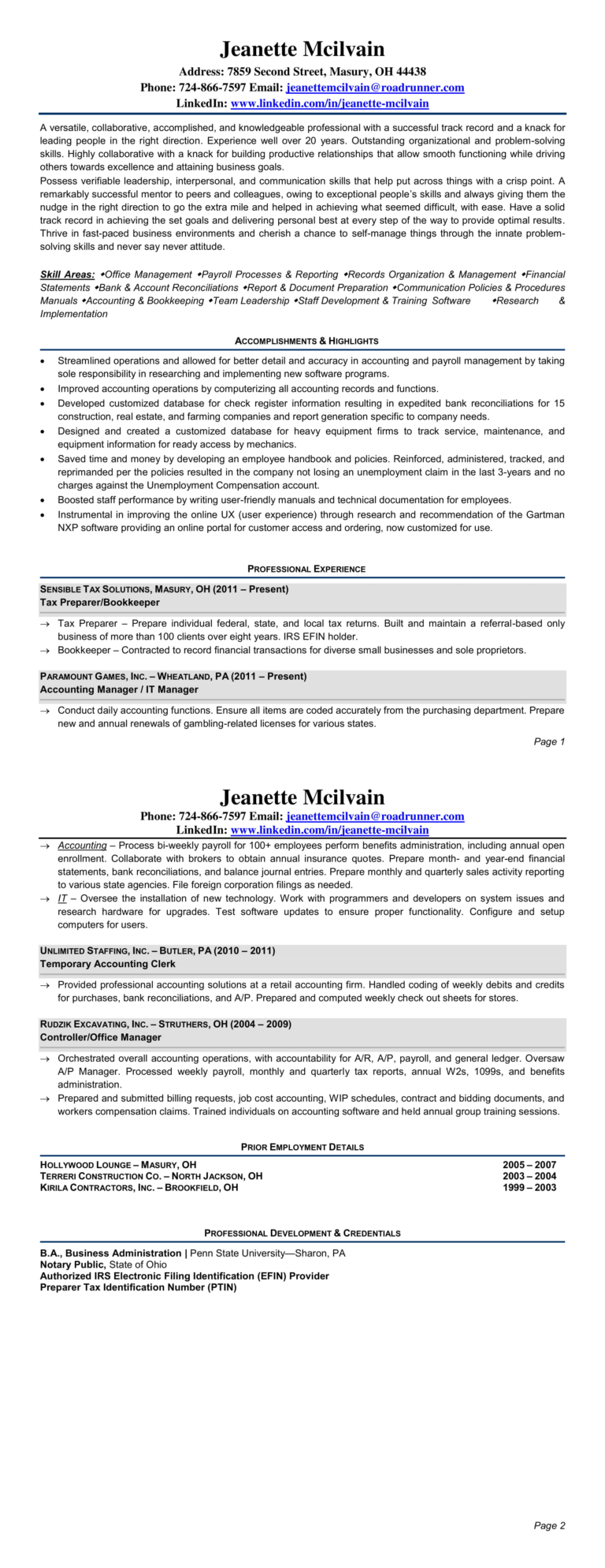 Jeanette Mcilvain Resume - Career Growth