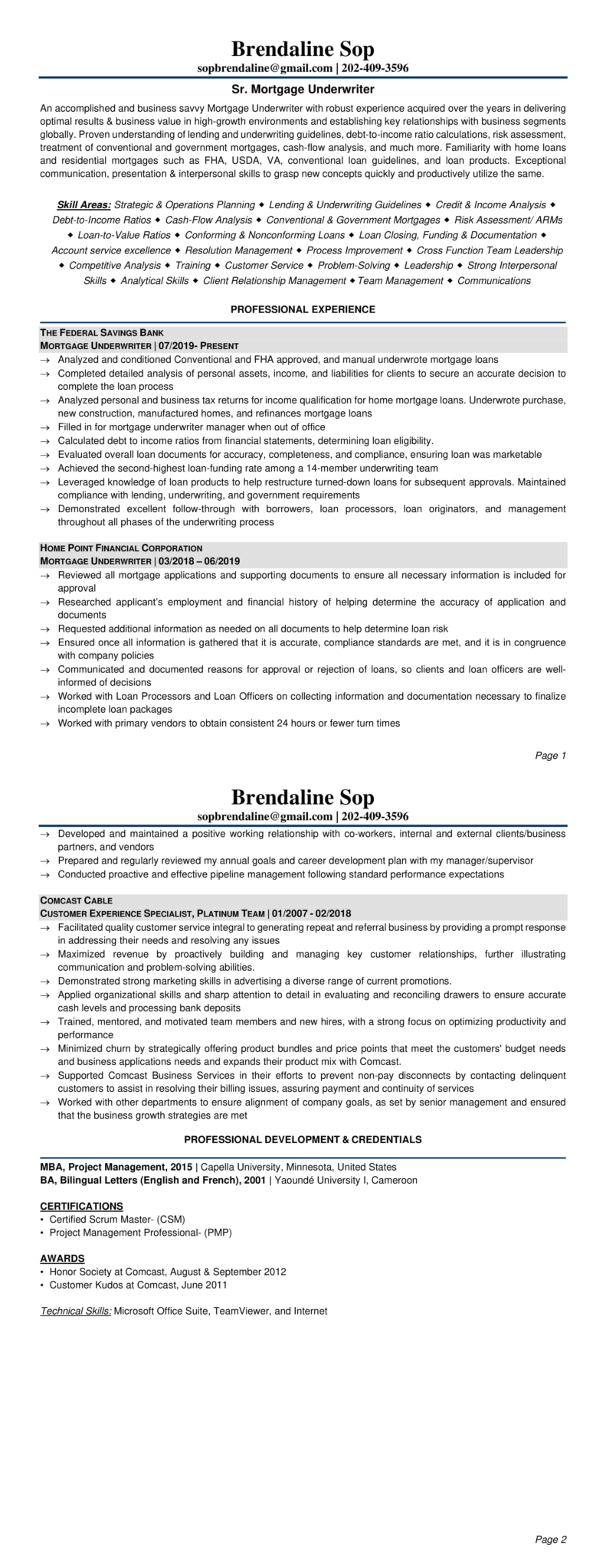 Brendaline Sop Resume - Career Growth