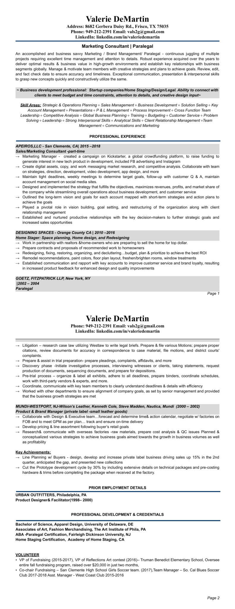 Valerie DeMartin Resume - Career Growth