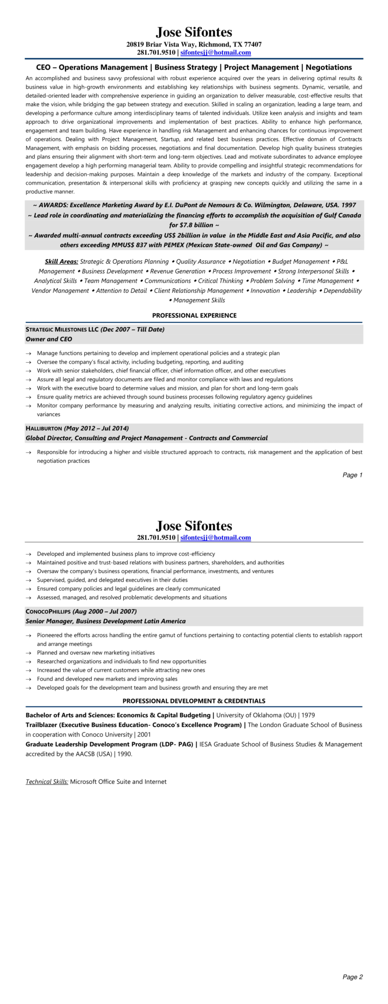 Jose Sifontes Resume - Career Growth