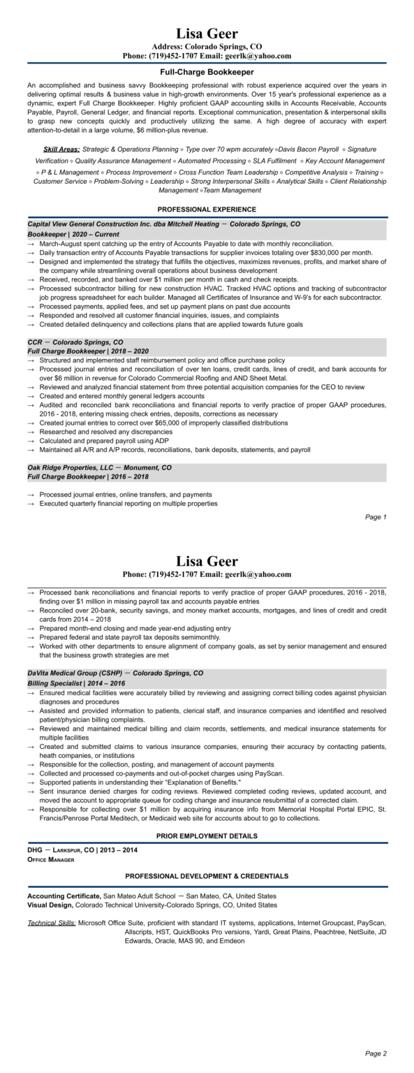 LISA GEER Resume - Career Growth