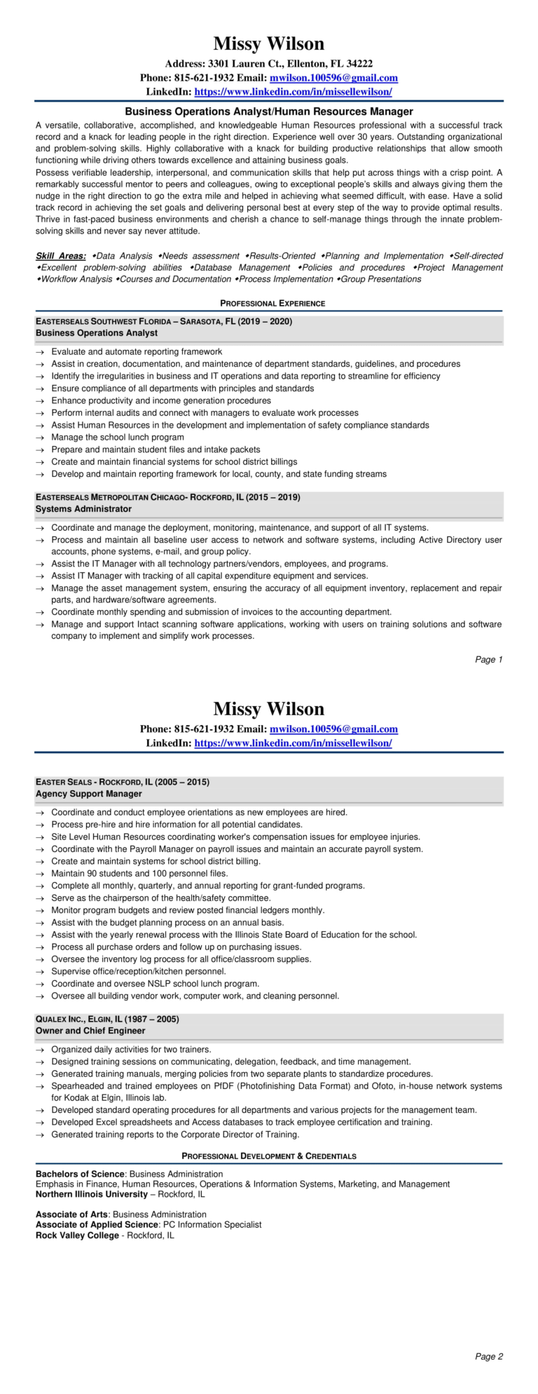 Missy Wilson Resume - Career Growth