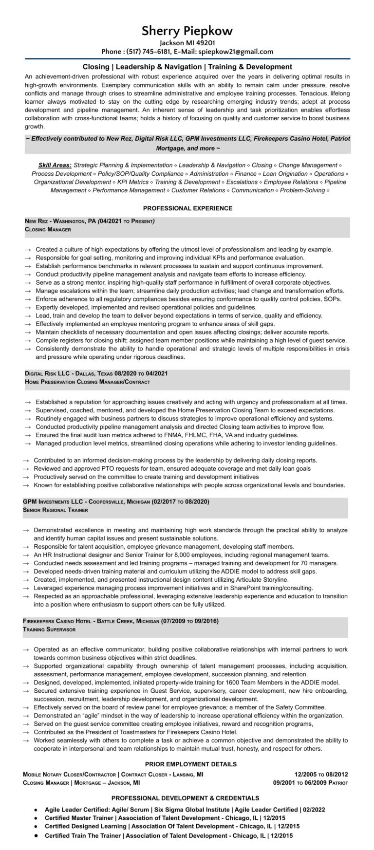 Sherry Piepkow Resume - Career Growth