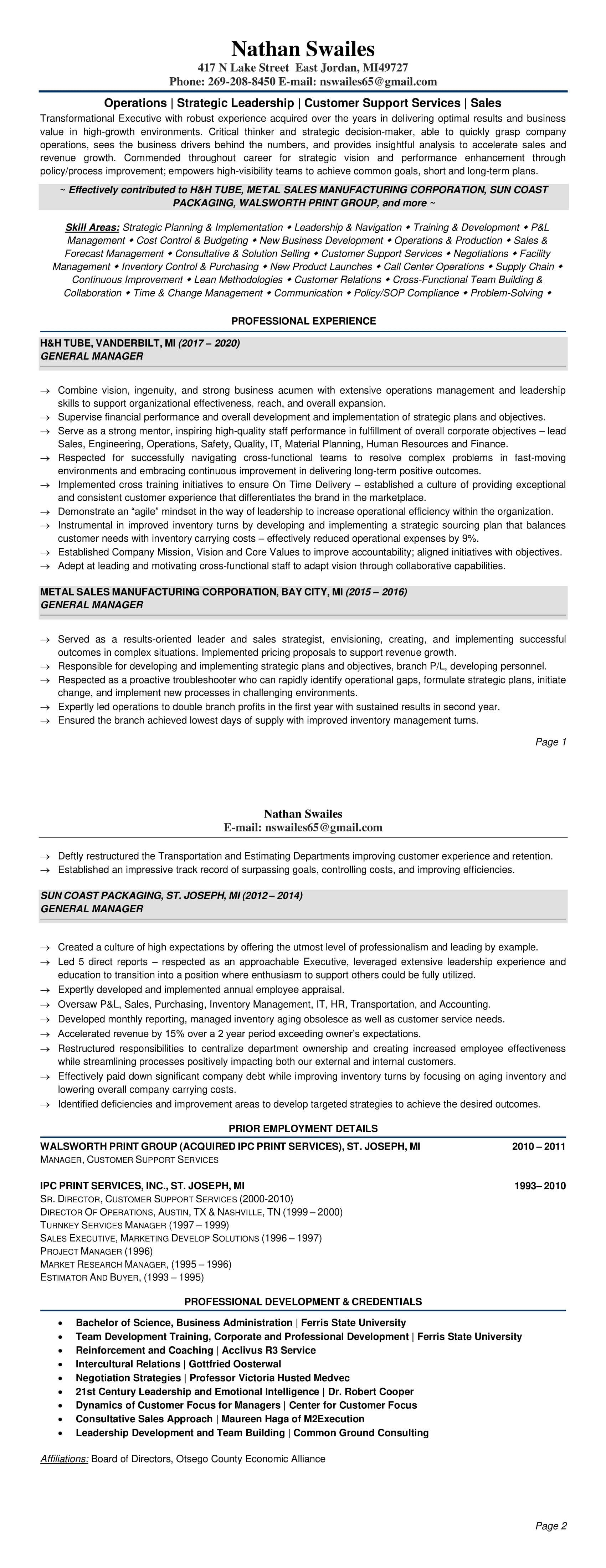 Nathan Swailes Resume - Career Growth