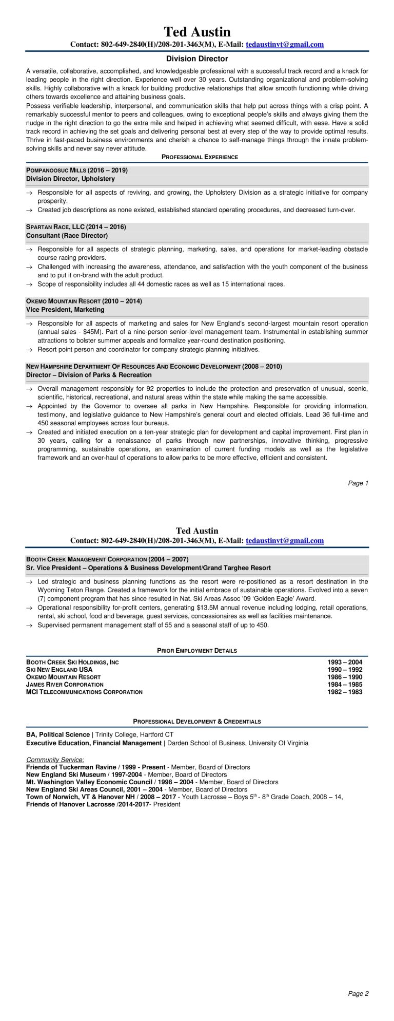 Ted Austin Resume - Career Growth