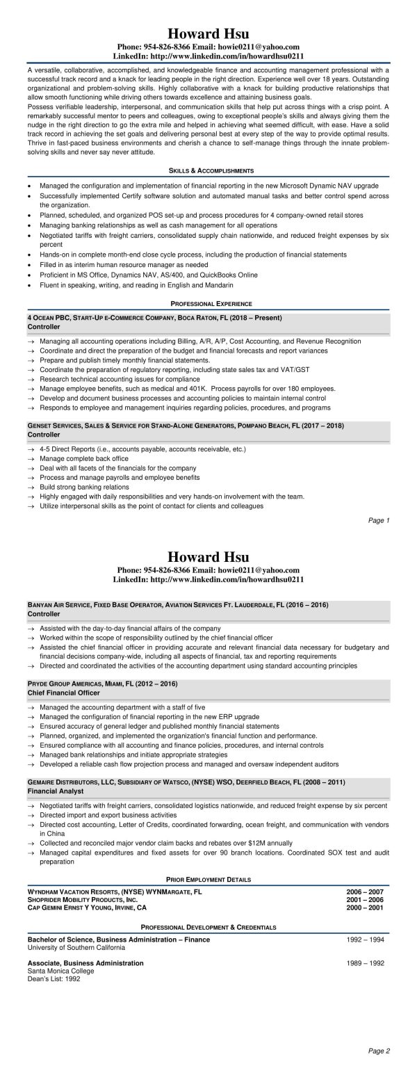 Howard Hsu Resume - Career Growth