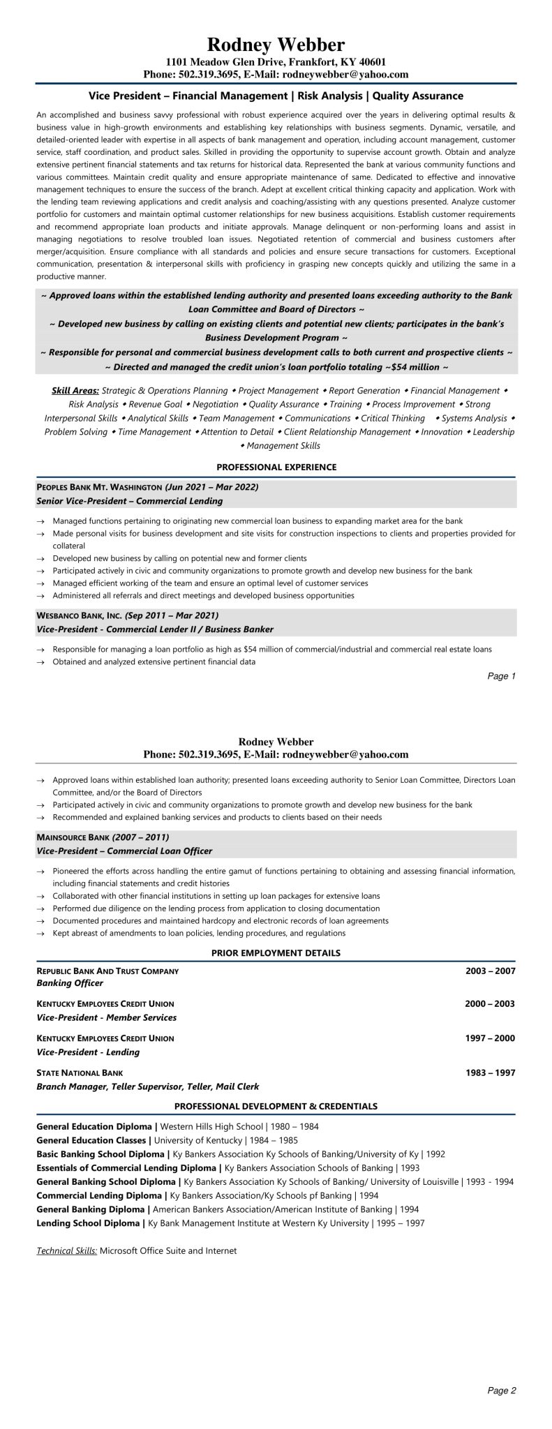 Rodney Webber Resume - Career Growth